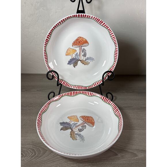 BLUEBIRD AND WILLOW CO. UK Porcelain 2407 Mushroom 9” Dinner Bowls -  Set Of 2 - Picture 1 of 4